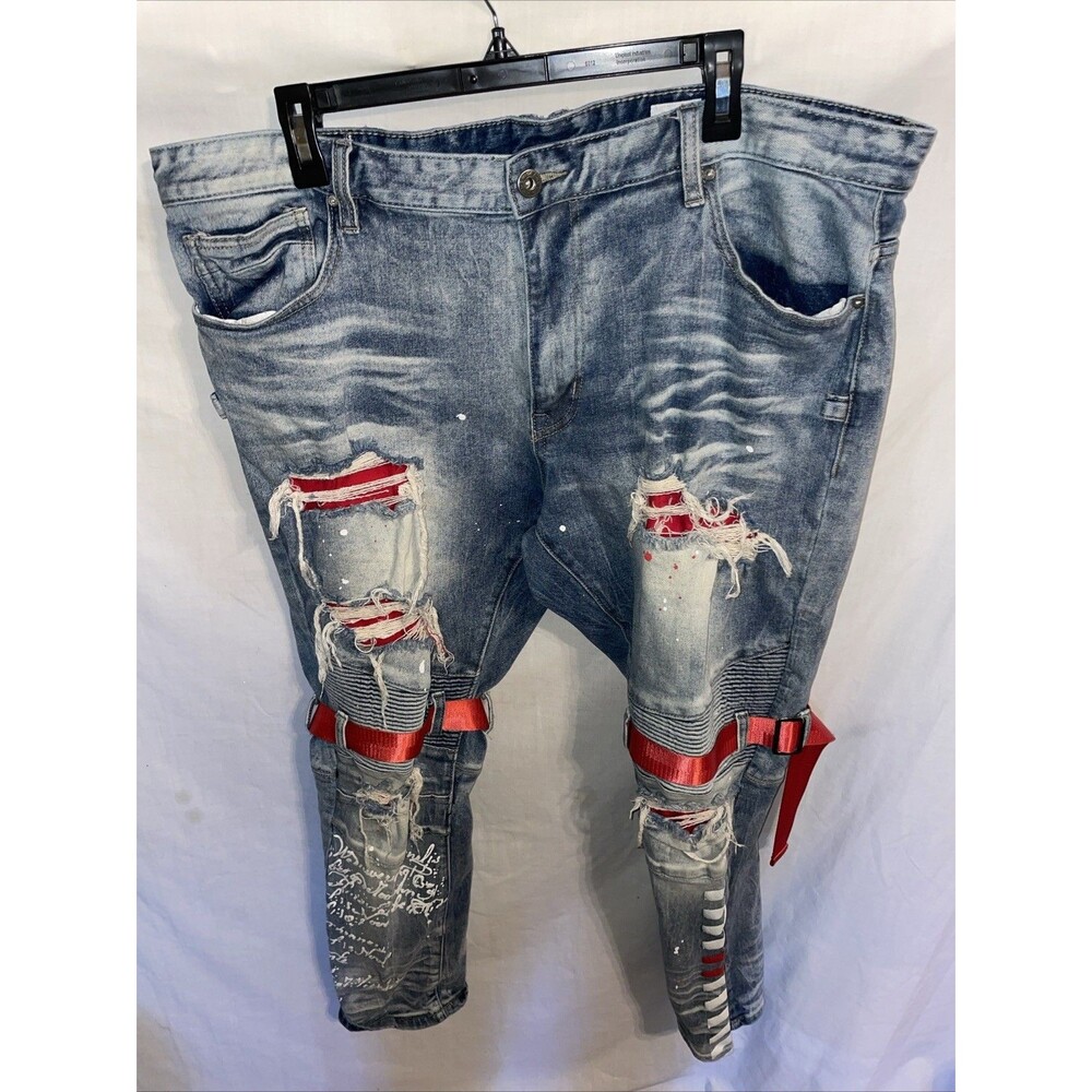 Smoke Rise Men’s Fashion Jeans Size 42x32 Blue Red Going out Party Fun City